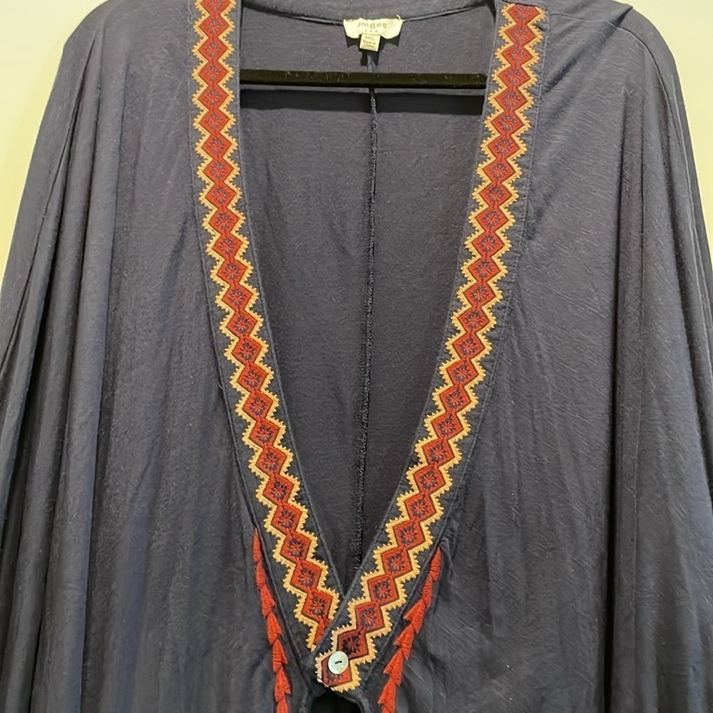 Umgee Women’s Cardigan Large Blue Embroidered Trim Cocoon Contemporary Bohemian - Picture 7 of 16